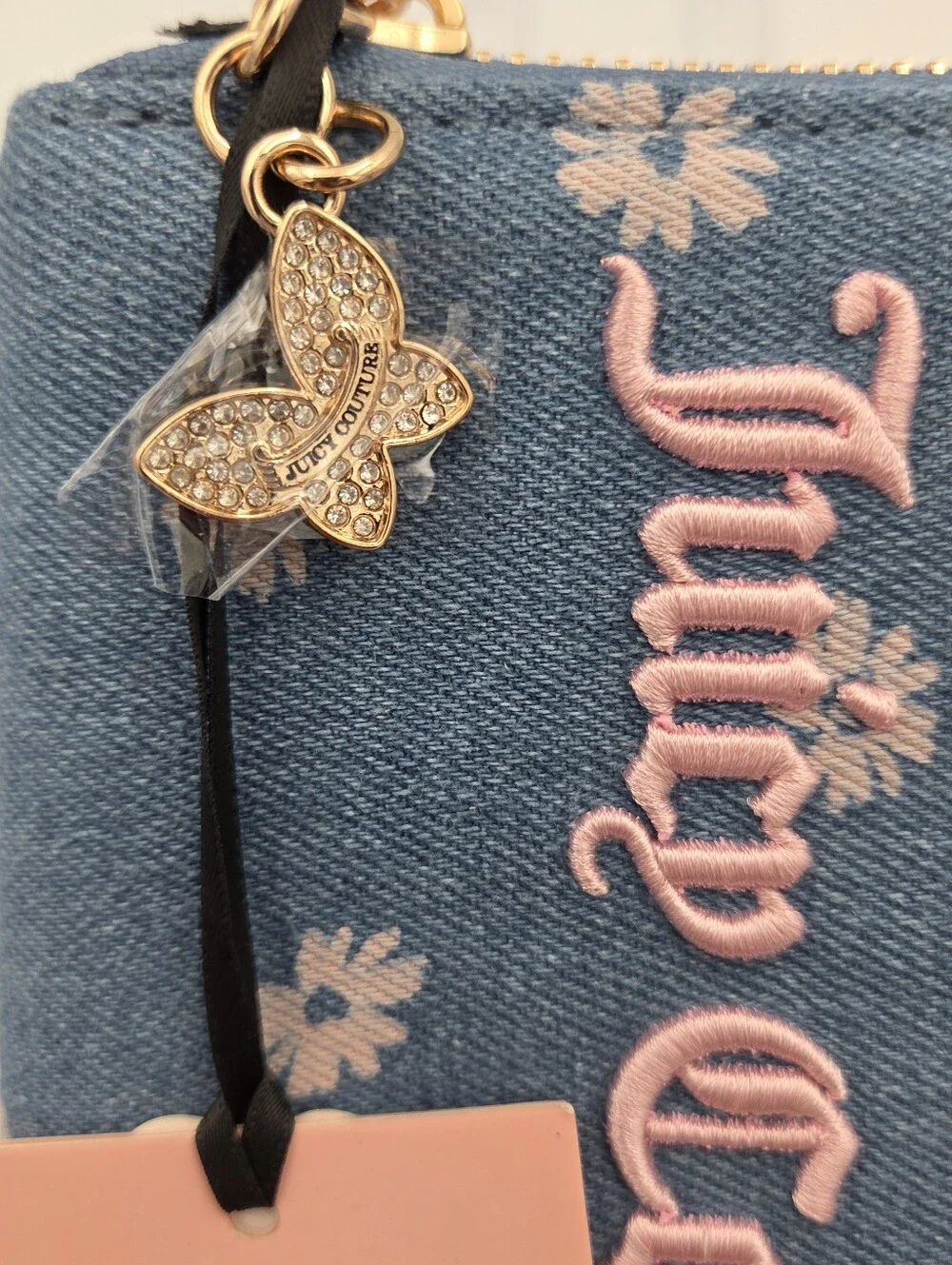 Juicy Couture Daisy Denim Zip Around Wallet Nwt